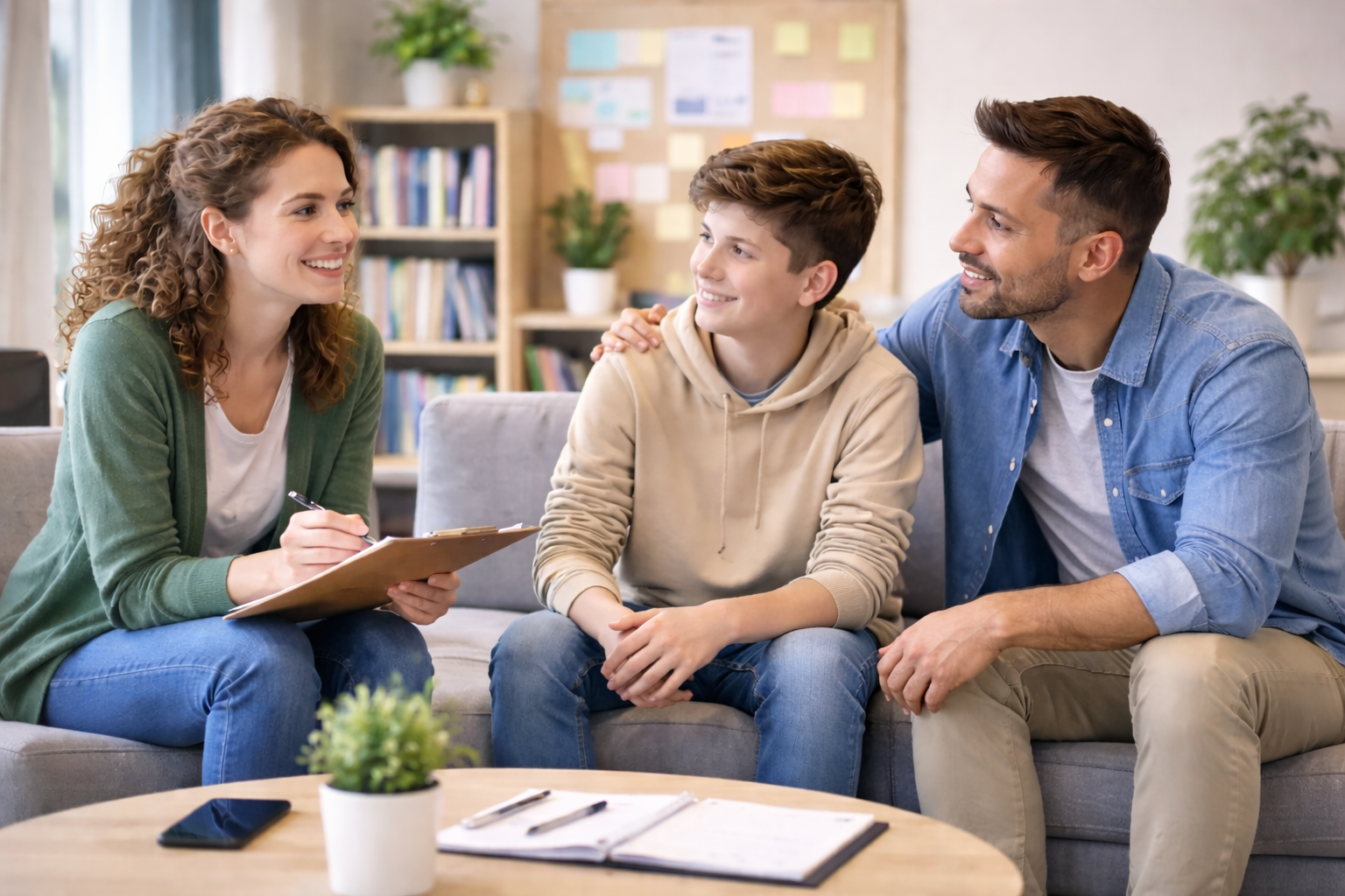 Coachingsmoment met jongeren in een rustige setting